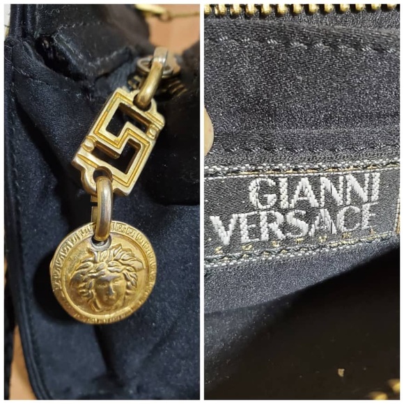 Authentic Versace Couture 90s Gianni Black Satin Gold & Rhinestone Medus… - Picture 7 of 12